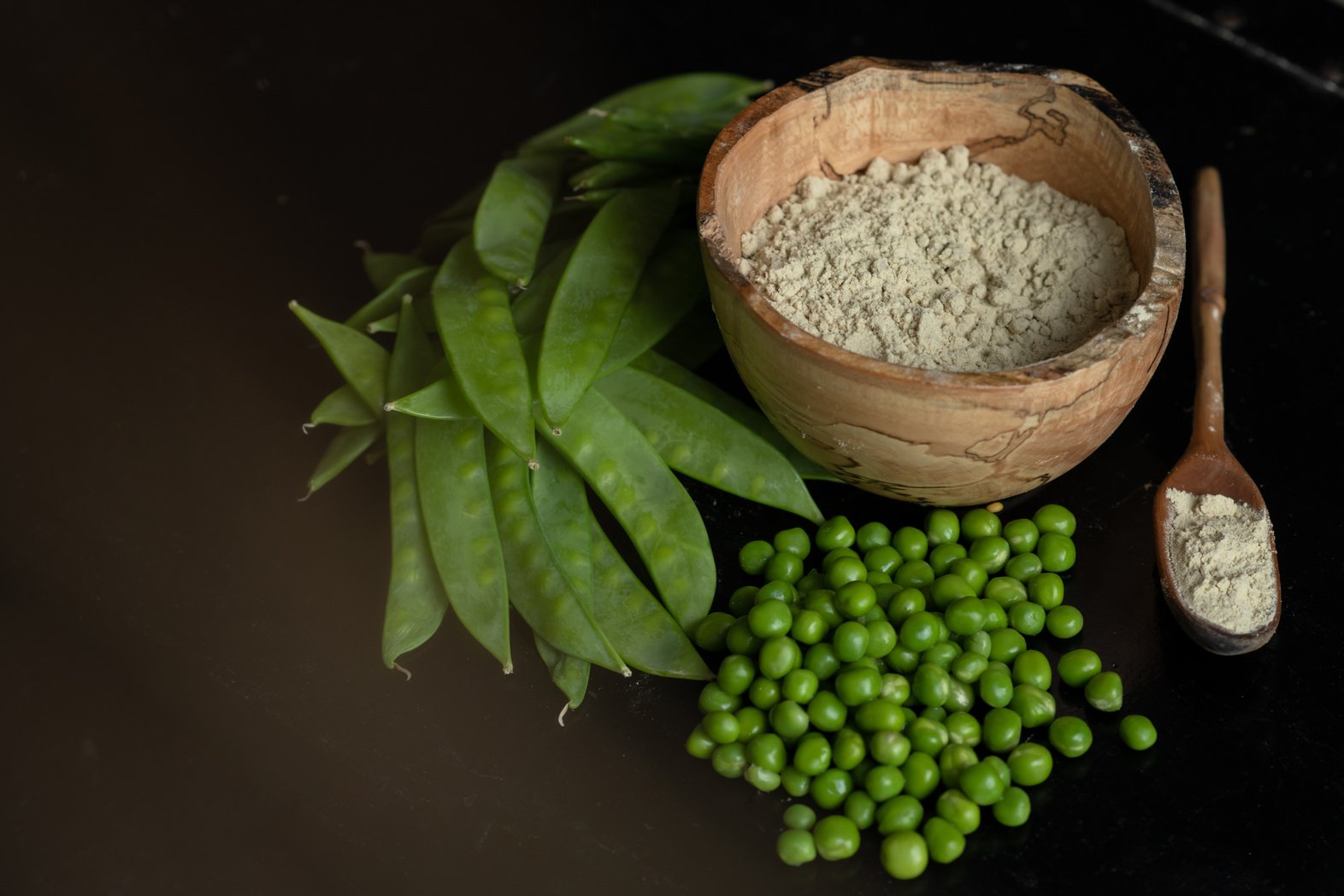 Pea protein powder and snap pea portrait